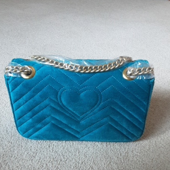 Gucci Marmont Teal Blue Quilted Shoulder Bag - Picture 2 of 3